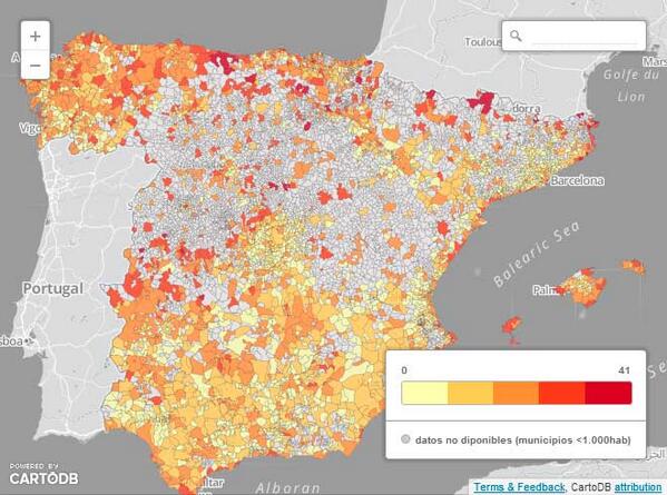 Mapa de los bares en España. Fuente-Twitter